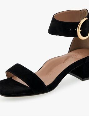 Aerosoles Black Suede Block Heel Sandals with Ankle Strap 6 wide